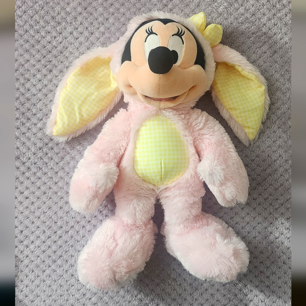 Disney Store Minnie Mouse Plush Easter Bunny Toy Pink Yellow